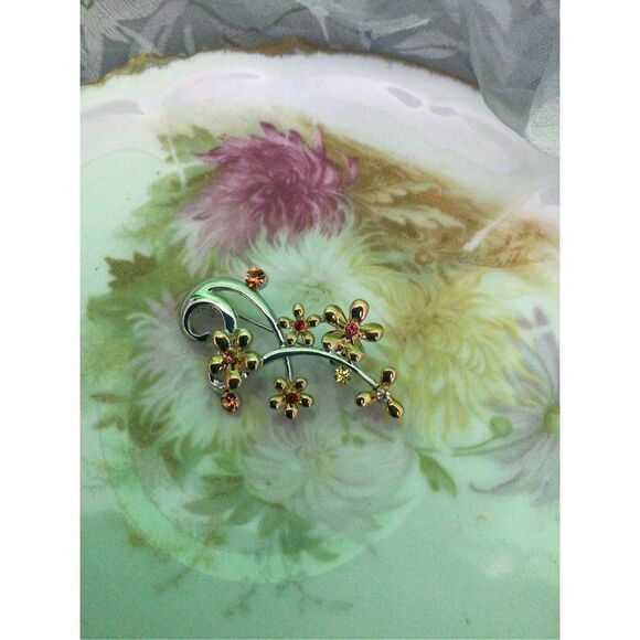 Artisan Silver Gold & Orange Floral Brooch Pin SO PRETTY! - Picture 14 of 16